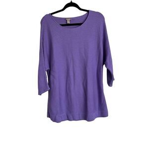 Chico's Sweater Womens Size 3 XL Purple Tunic Ribbed Knit 3/4 Dolman Sleeve